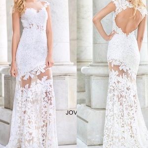 Jovani white lace open back dress